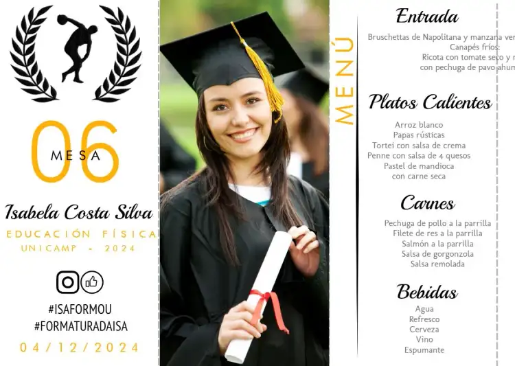 Menú Triángulo Graduación Educación Física Con Foto del Curso