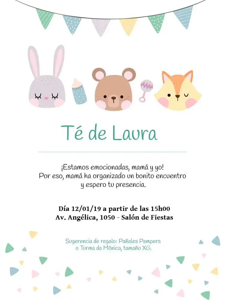 Invitación Baby Shower – tema Revelación Bebé delicado, infantil, colorido, divertido, fofo