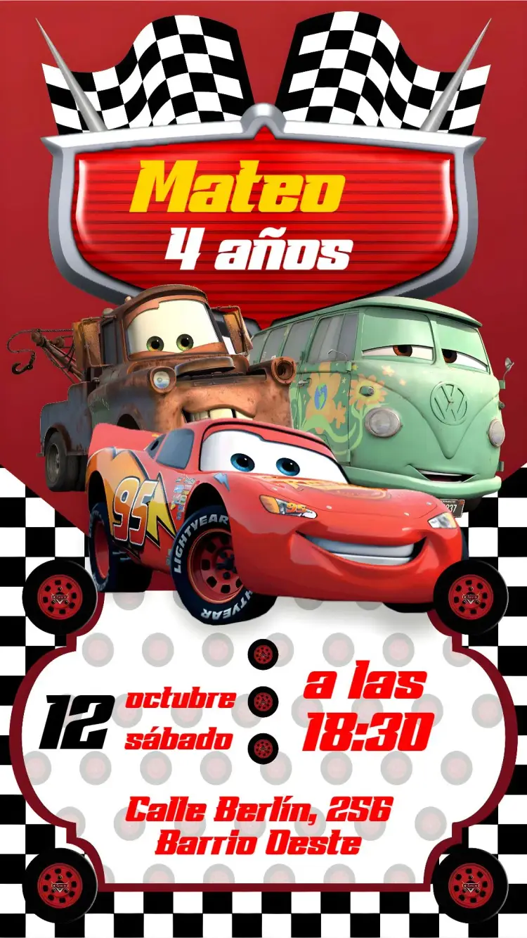 Invitación Carros Disney