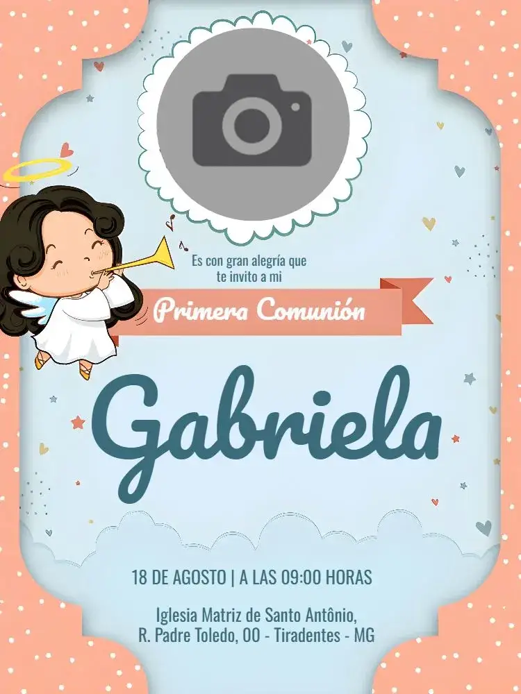 Invitación Primera Comunión Con Foto Rosa – tema Primera Comunión rosa, delicado, religioso, moderno, infantil, angélico