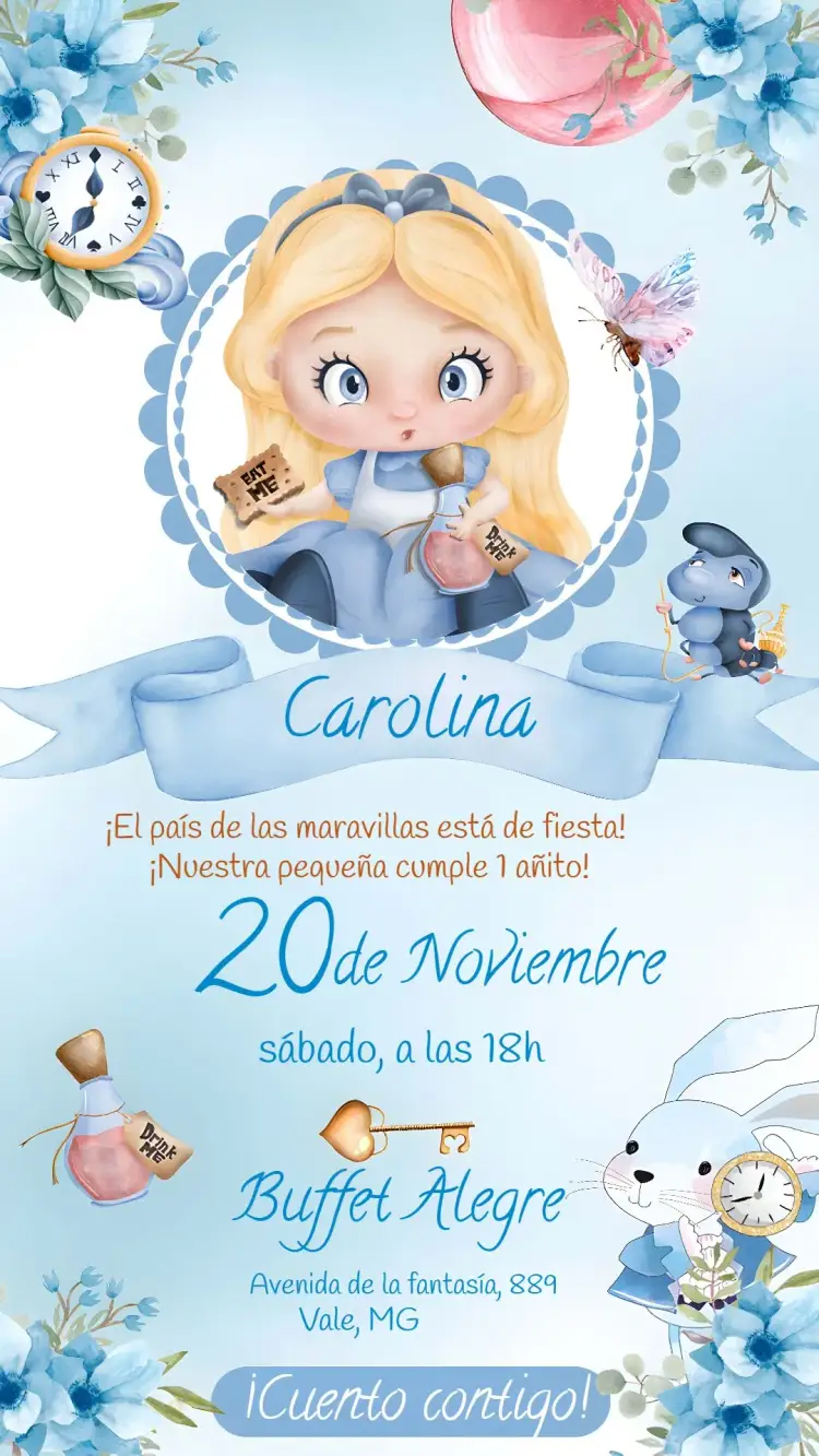 Invitación Alice En El País De Las Maravillas Acuarela Cute editable y personalizable