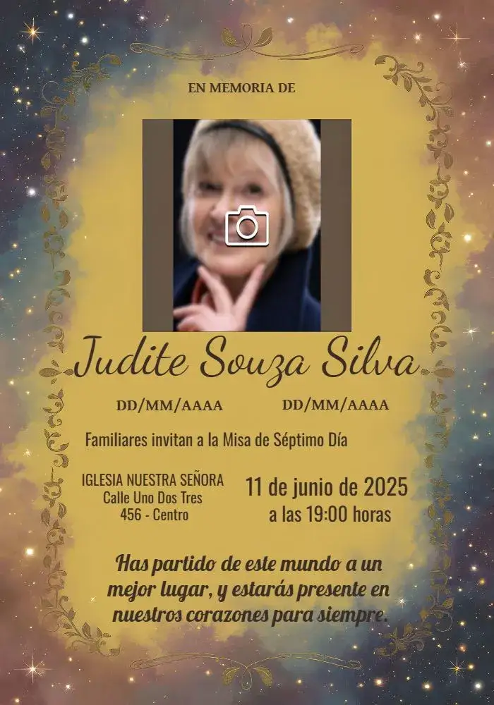Invitación Misa De Séptimo Día Con Foto Margen – tema Fechas Conmemorativas marrón, floral, minimalista, elegante, clásico