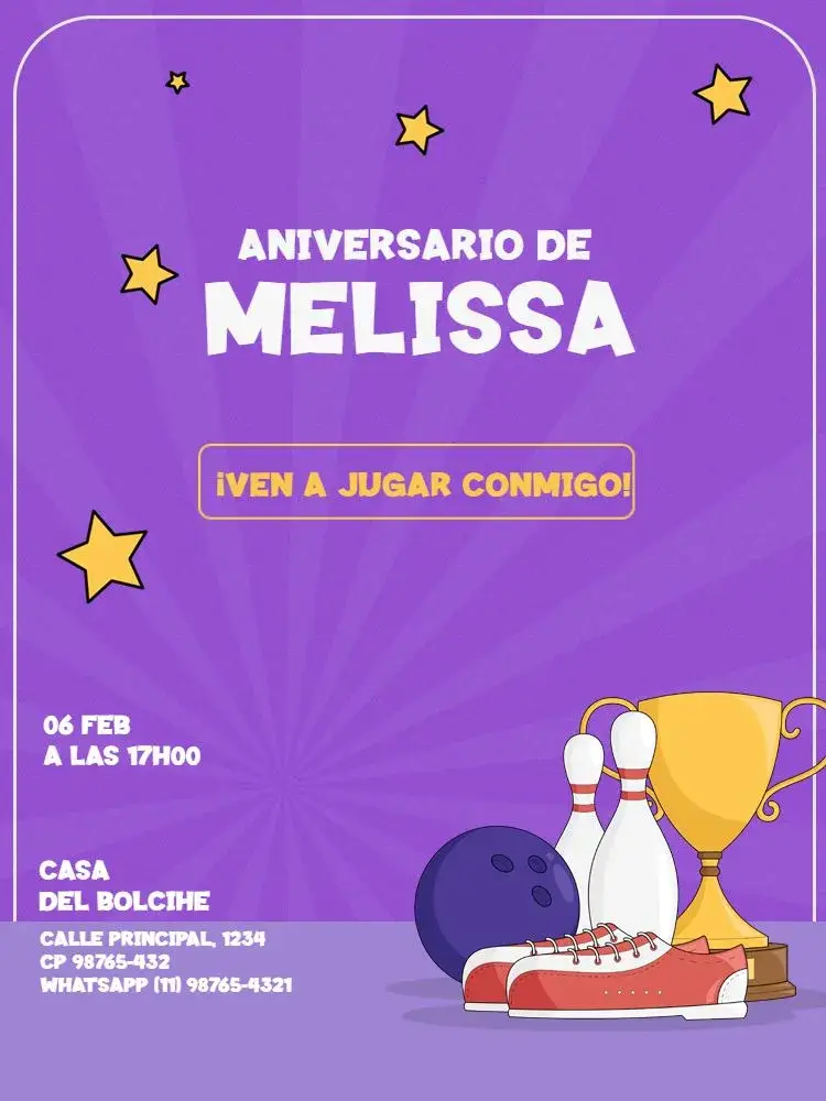 Invitación Boliche Estrellas Fiesta