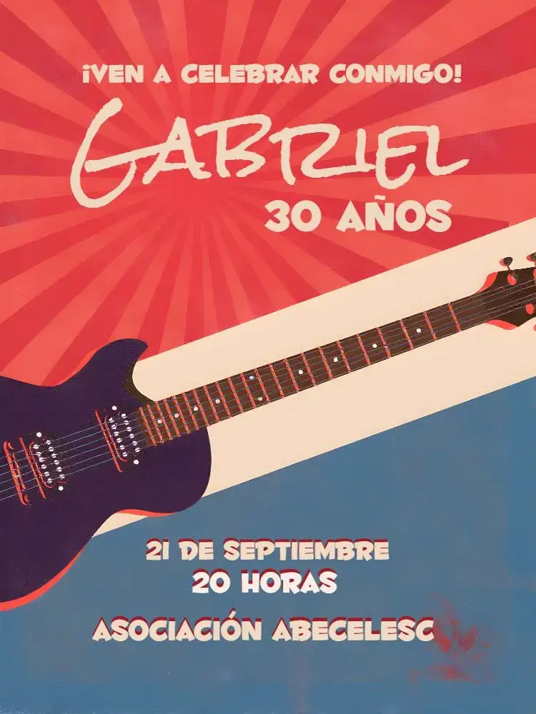 Invitación Retro Años 80 Guitarra