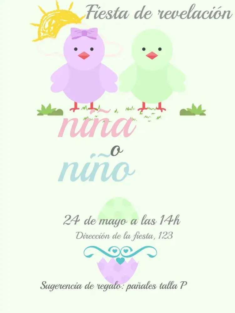 Invitación Baby Shower Revelación Pollitos Corazón