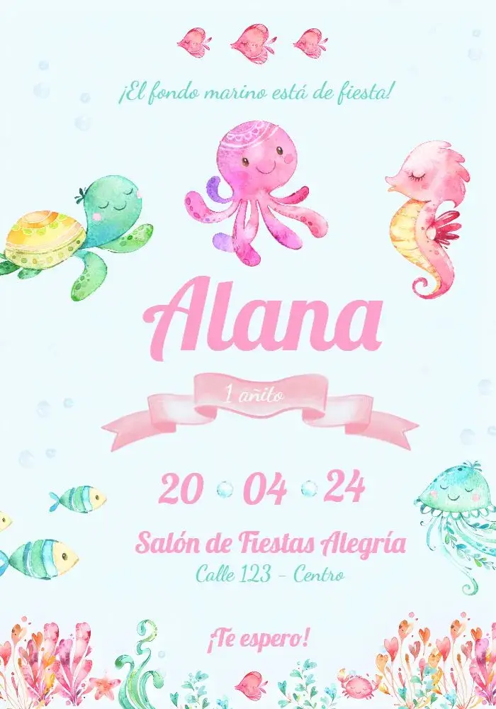 Invitación Fondo Del Mar Acuarela Caballo