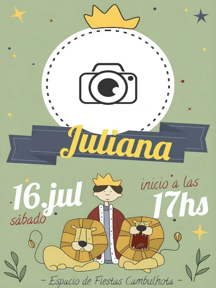 Invitación Daniel En El Foso De Los Leones Con Foto De León – tema Fechas Conmemorativas verde, bíblico, moderno, ilustración de león, minimalista