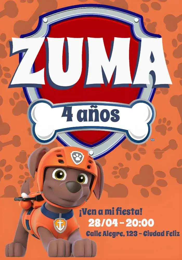 Invitación Patrulla Canina Paw – tema Cumpleaños Infantil colorido, temático, infantil, divertido, aquarela