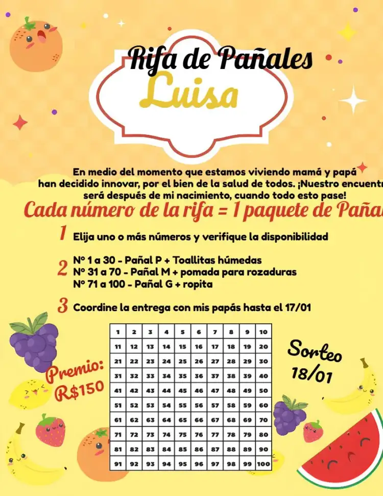 Invitación Baby Shower Picnic Diapers – tema Baby Shower colorido, acuarela, frutitas, picnic, infantil, divertido