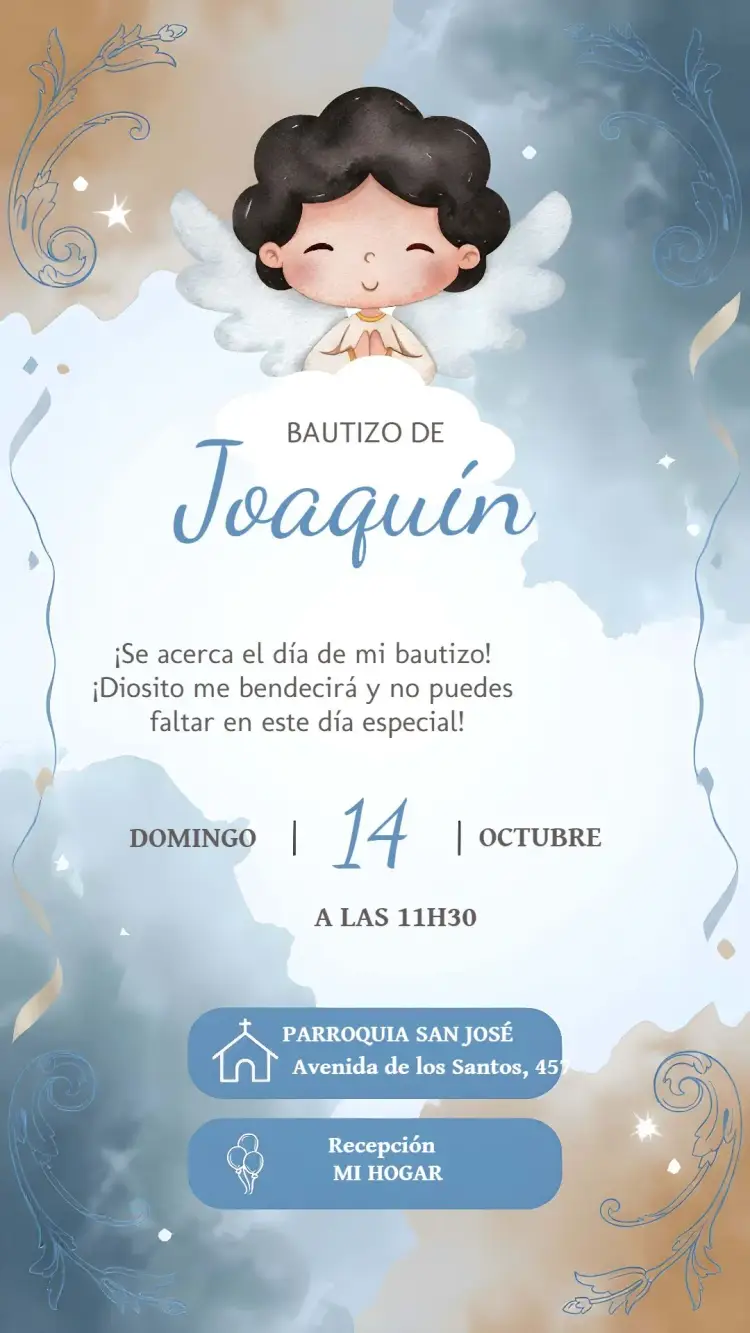 Invitación Para Bautizo Niño Claro editable y personalizable