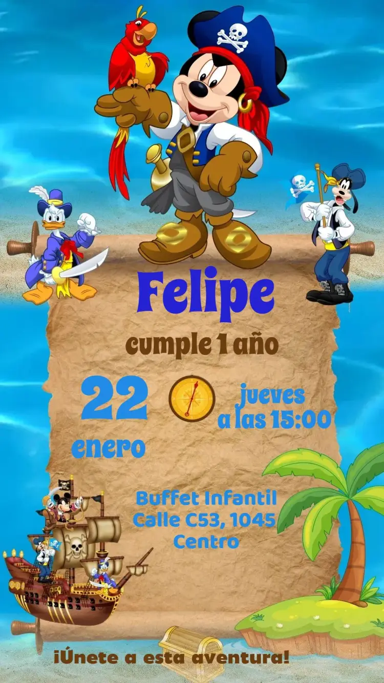 Invitación Mickey Pirata
