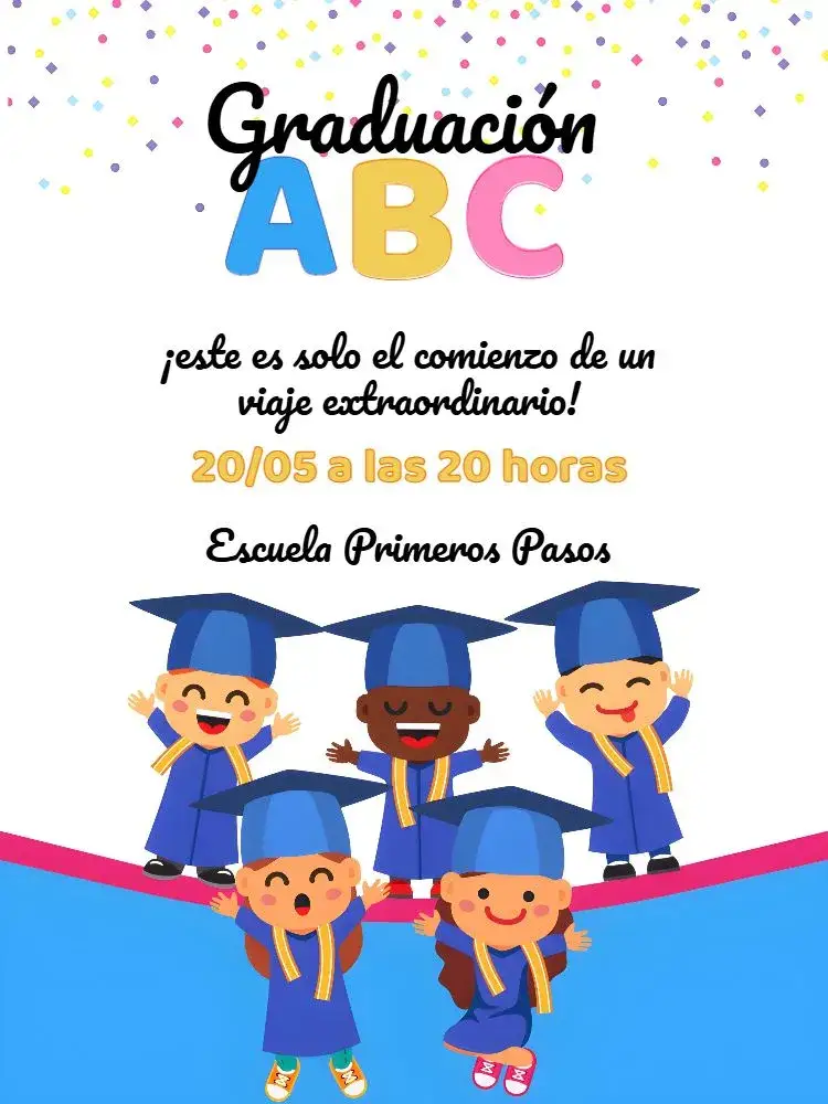 Invitación Graduación Infantil Abc Colorida – tema Graduación colorido, divertido, infantil, escolar, alegre