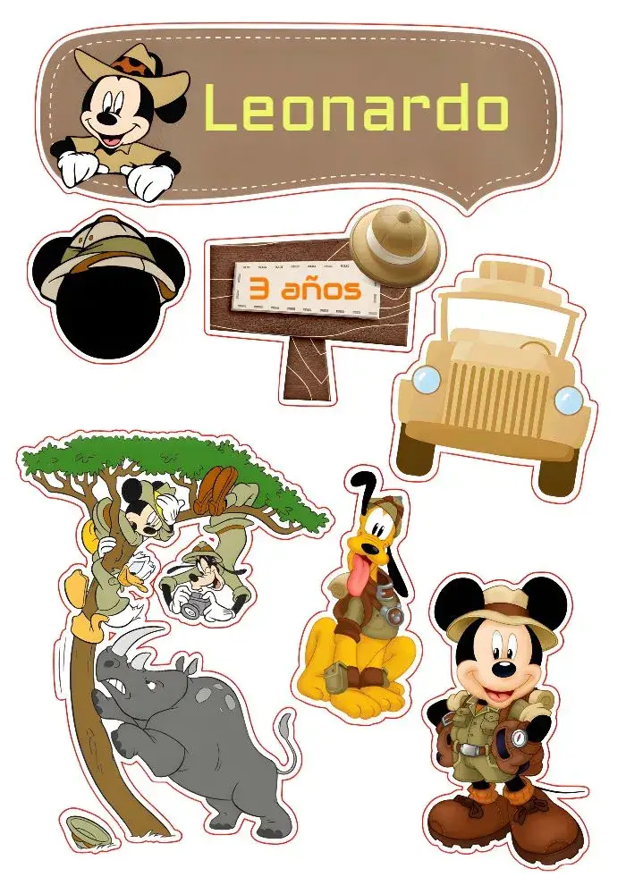 Invitación Topo De Pastel Mickey Safari Marrón