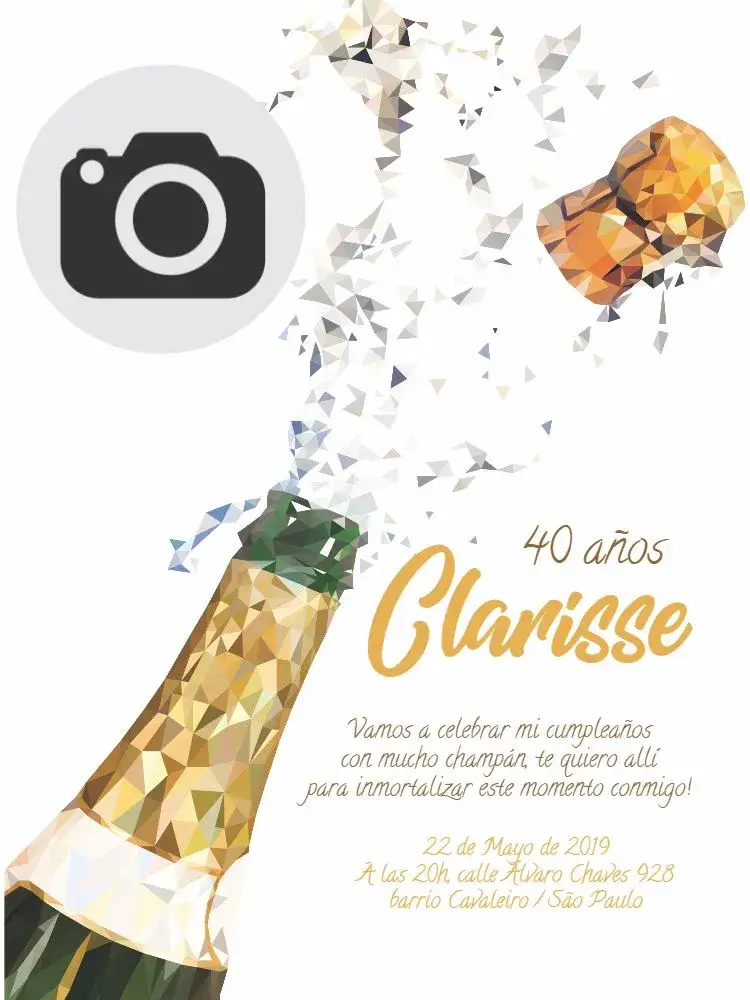 Invitación Champán Elegante – tema Cumpleaños elegante, delicado, moderno, dorado, festivo, chique