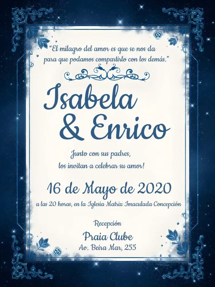 Invitación Boda Arabescos - Blanco y Azul Arabescos