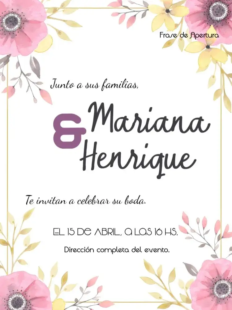 Invitación Boda Floral Amarilla – tema Boda floral, aquarela, romántico, colorido, elegante, moderno