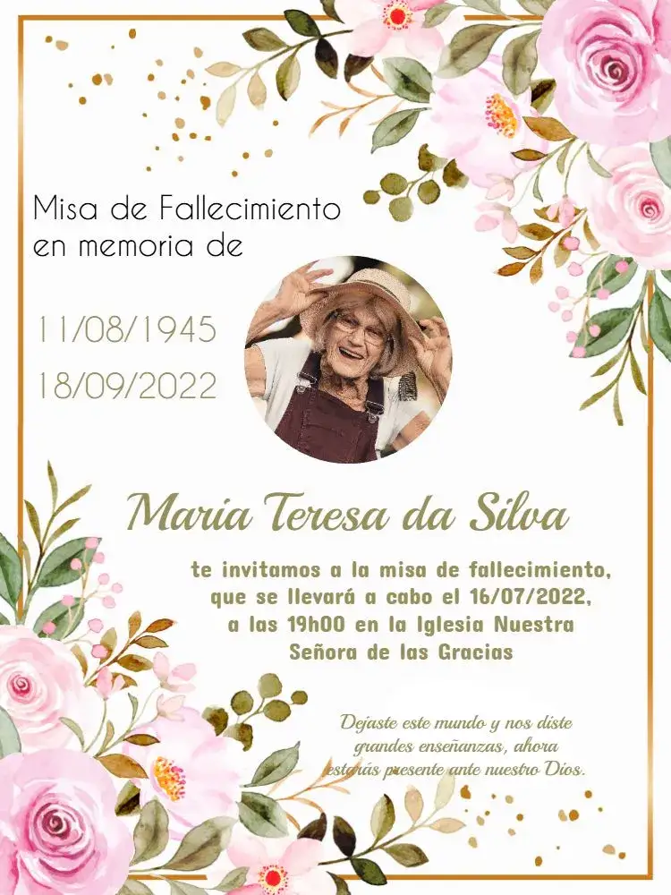 Invitación Misa De Fallecimiento Con Foto Rosa – tema Despedida de Soltera floral, romántico, delicado, elegante, minimalista