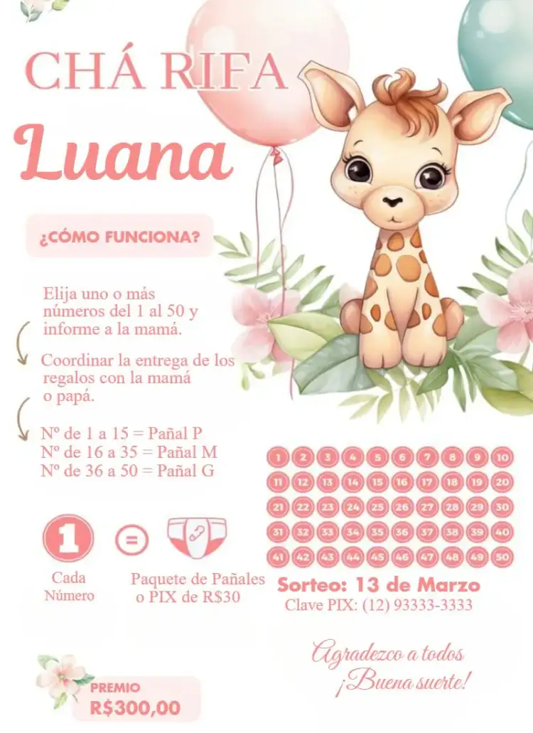 Invitación Safari de Jirafas – tema Té Rifa colorido, lúdico, safari, naturaleza, animales, infantil