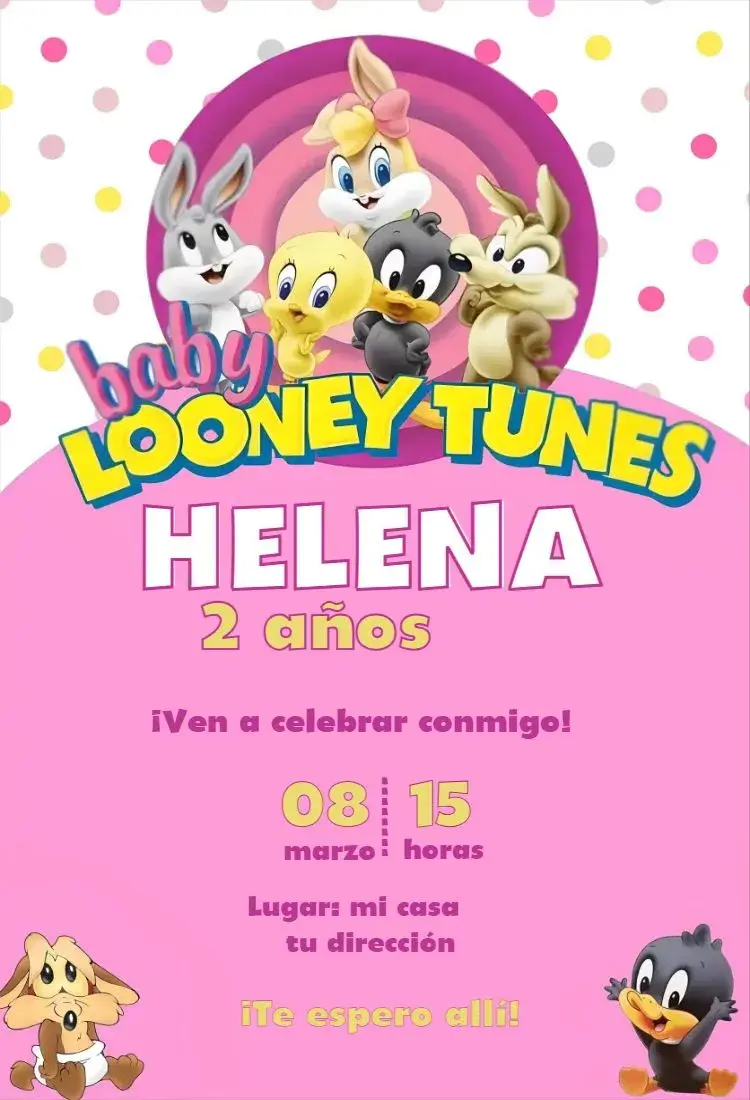 Invitación Looney Tunes Rosa Chica