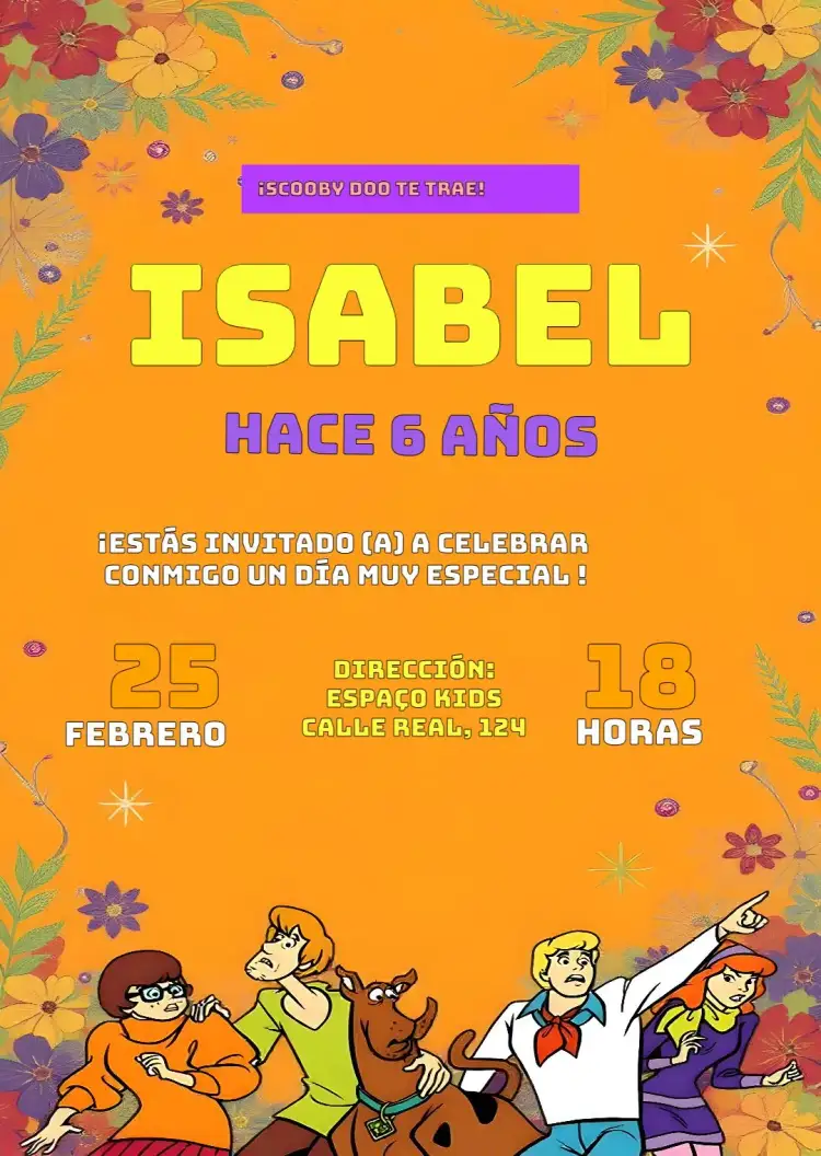 Invitación Scooby Doo Fred – tema Cumpleaños Infantil colorido, divertido, infantil, ilustraciones animadas, temático, vibrante