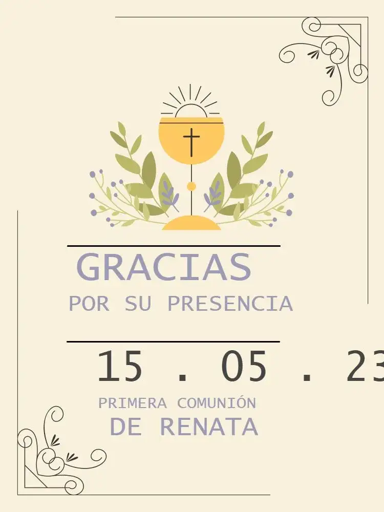 Tarjeta De Agradecimiento Presencia Primera Comunión Delicado Beige