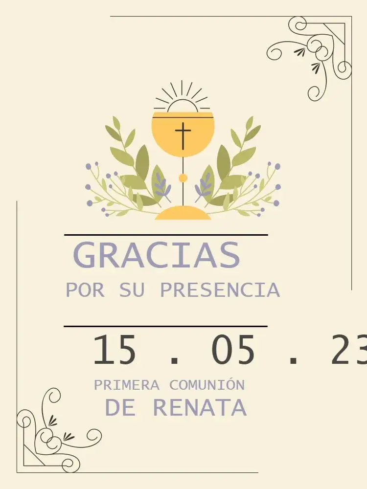 Invitación Tarjeta De Agradecimiento Presencia Primera Comunión Delicado Beige – tema Tarjeta delicado, beige, religioso, minimalista, suave
