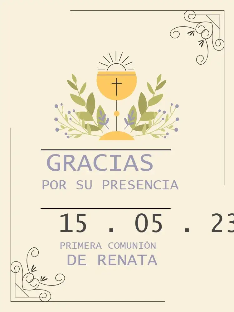 Invitación Tarjeta De Agradecimiento Presencia Primera Comunión Delicado Beige editable y personalizable