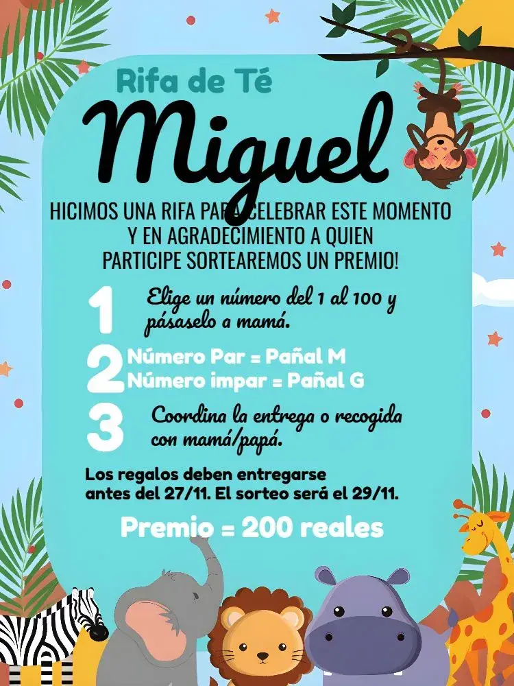 Invitación Té Rifa Safari Cha