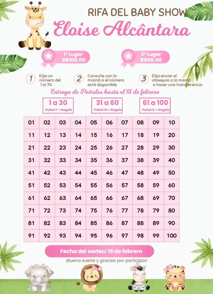 Invitación Jirafa Safari Rosa – tema Té Rifa safari, animales, naturaleza, rosa, infantil