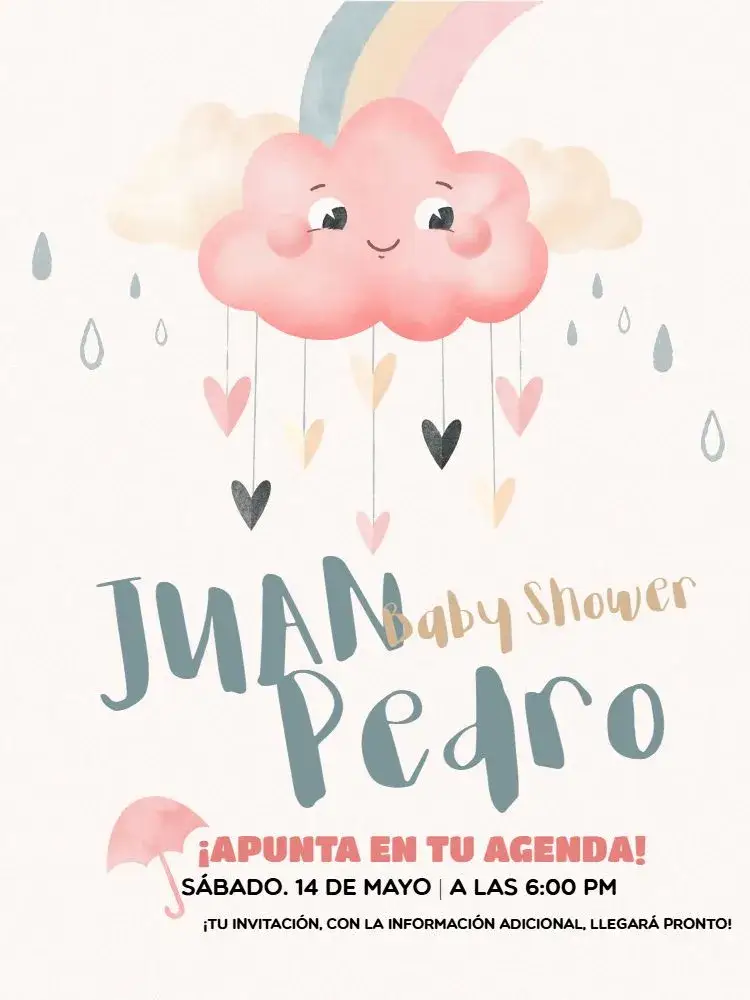 Invitación Tarjeta De Baby Shower Para Imprimir Nube – tema Tarjeta delicado, lúdico, nubes, arcoíris, lluvia de amor, colores suaves