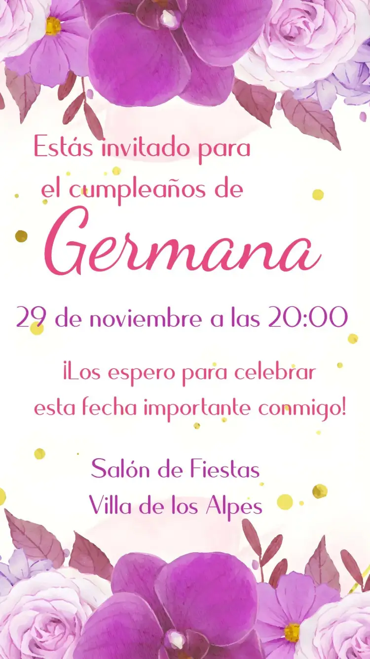 Invitación Cumpleaños Adulto Orquídea – tema Cumpleaños floral, elegante, moderno, suave, colorido, minimalista