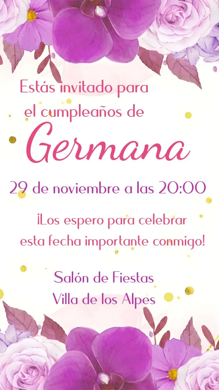 Invitación Cumpleaños Adulto Orquídea