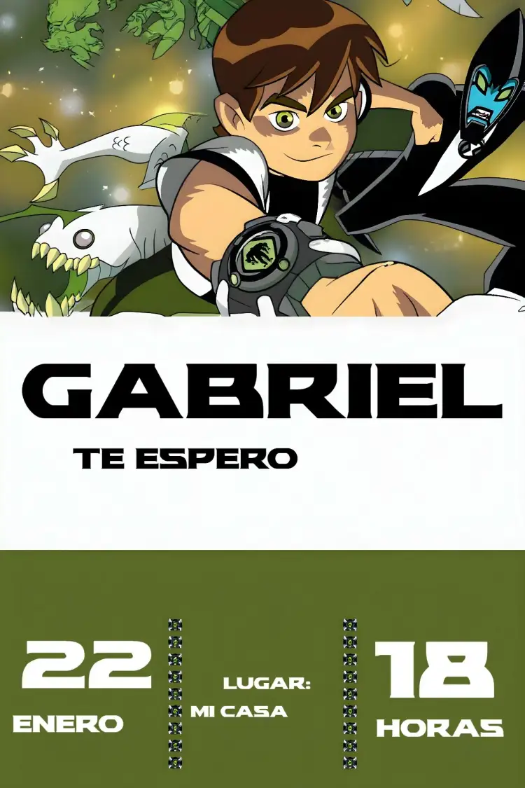 Invitación Ben 10 Persona – tema Cumpleaños Infantil colorido, dibujos animados, aventura, superhéroe, divertido, infantil