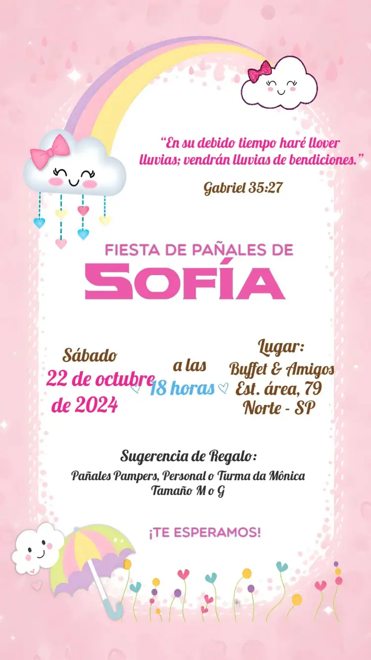 Invitación Baby Shower Rain of Love Blessings