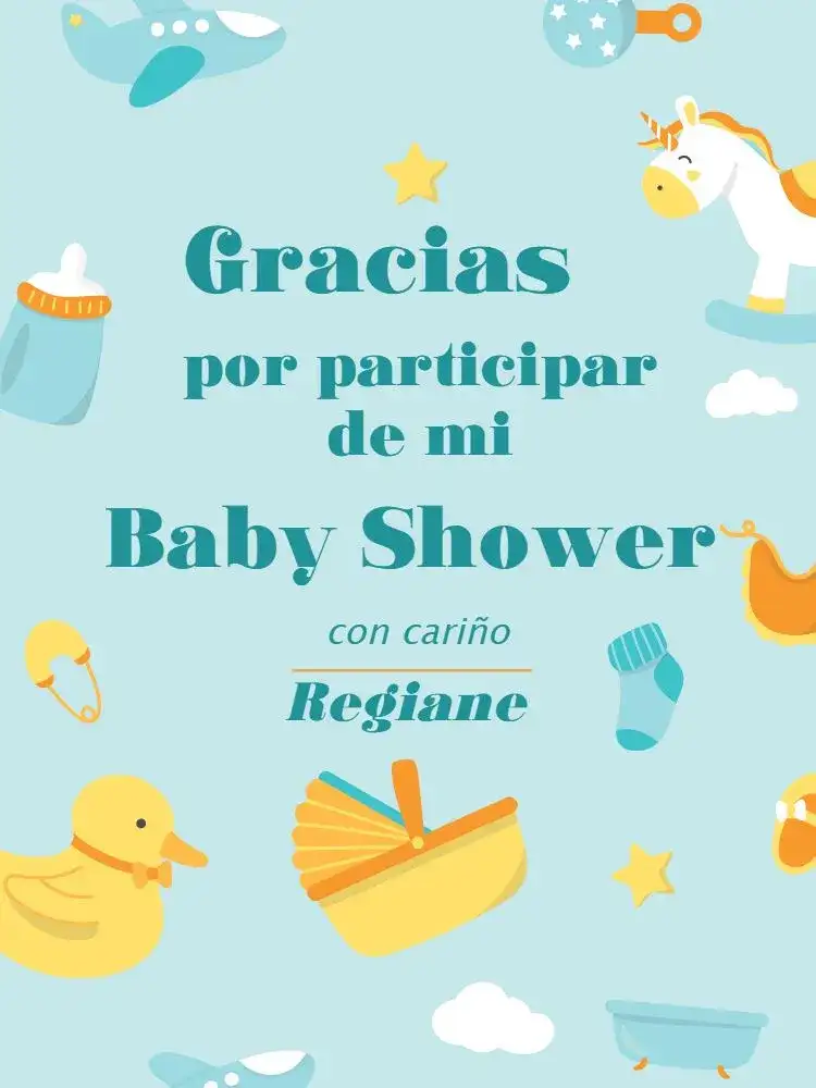Tarjeta De Agradecimiento Baby Shower Azul Juguete