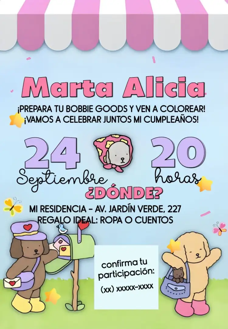 Invitación Bobbie Goods Osito – tema Cumpleaños Infantil acogedor, animal, colorido, jardín, infantil, floral