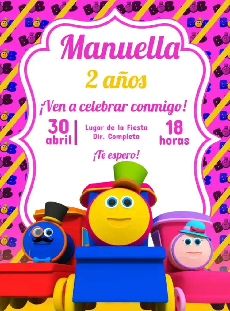 Invitación Bob El Tren Dibujo – tema Graduación colorido, musical, infantil, vibrante, divertido