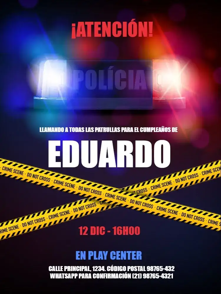 Infantil Tema Policía Neón Negro