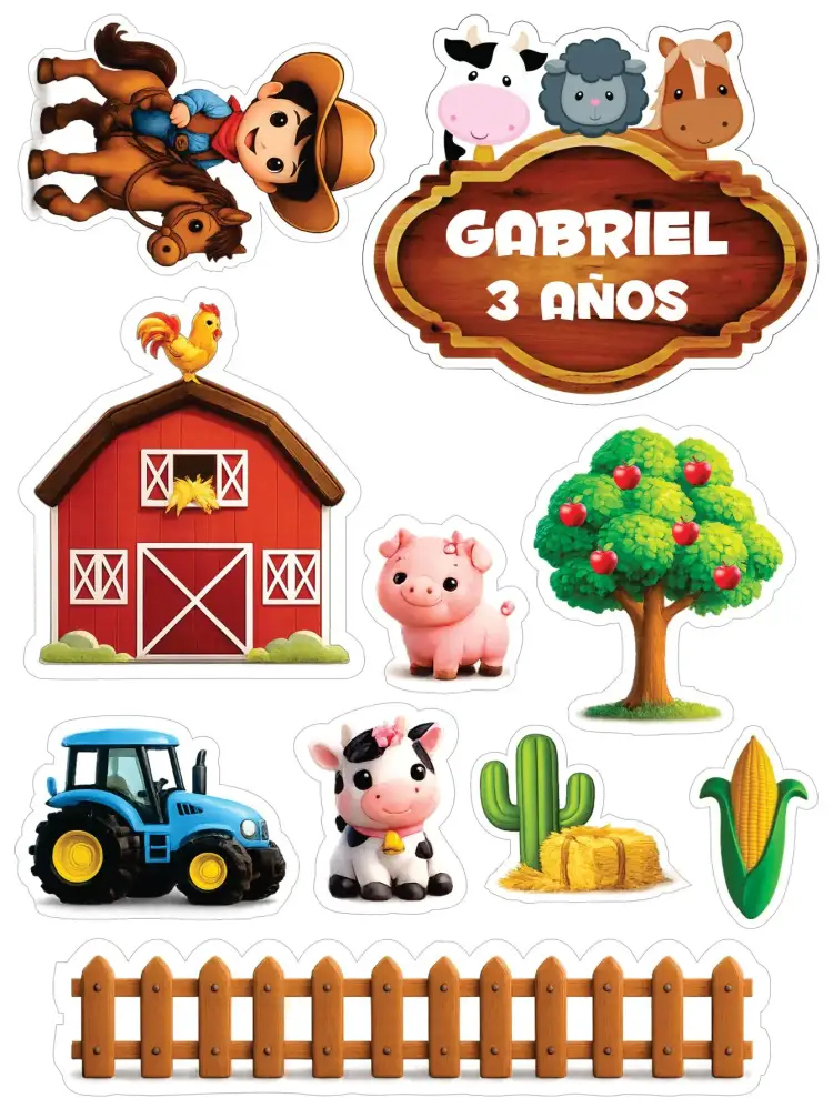 Invitación Granja del Niño – tema Topper de torta rural, colorido, infantil, divertido, animales, naturaleza