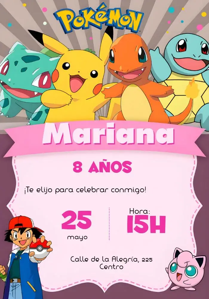 Invitación Pokemon Rosa