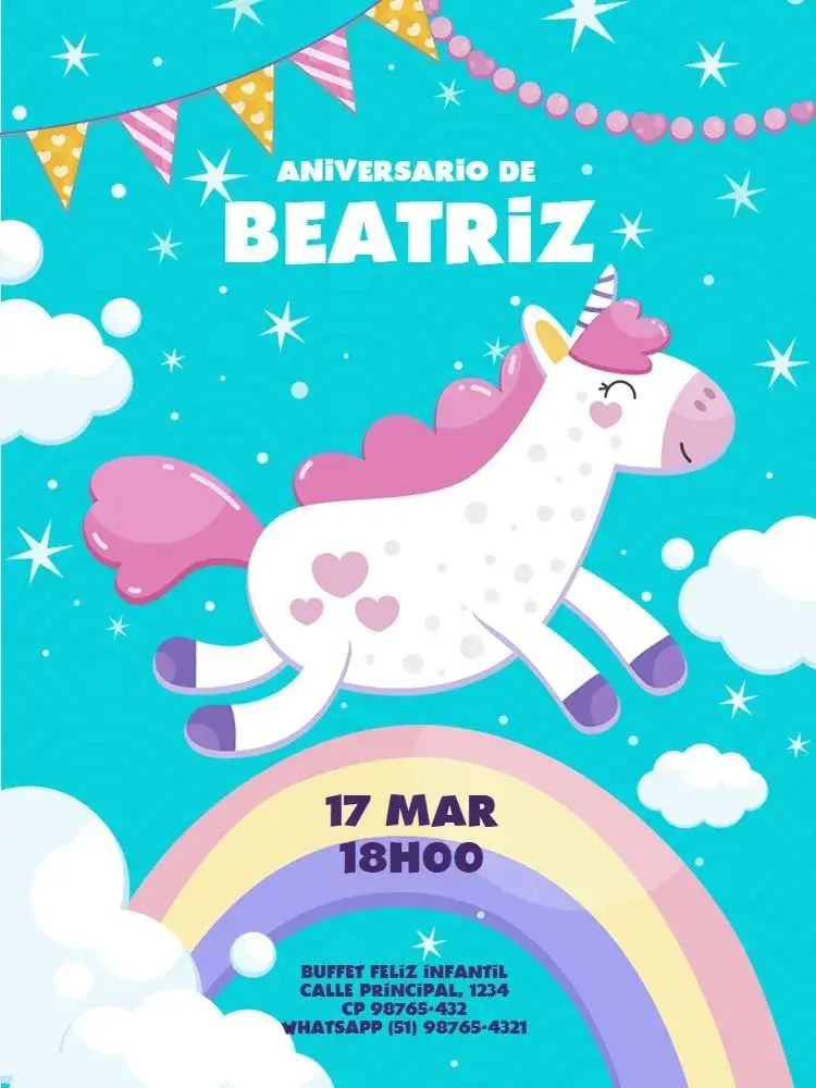 Invitación Unicornio Colorido Infantil