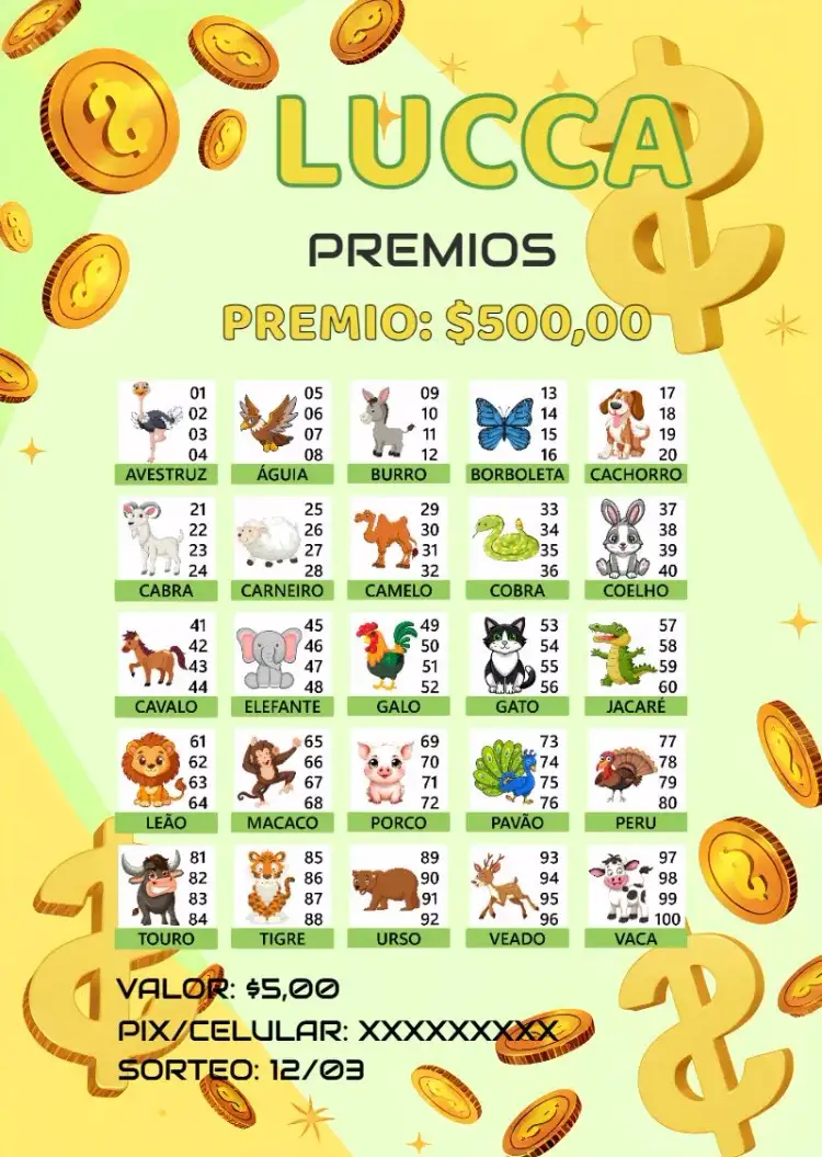 Invitación Rifa De Bicho Premiações Animales – tema Cartones colorido, divertido, animal, vibrante, jovial, brincalhão