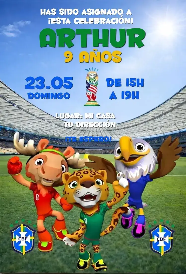 Invitación Copa del mundo 7 – tema Cumpleaños fútbol, colorido, moderno, divertido, temático
