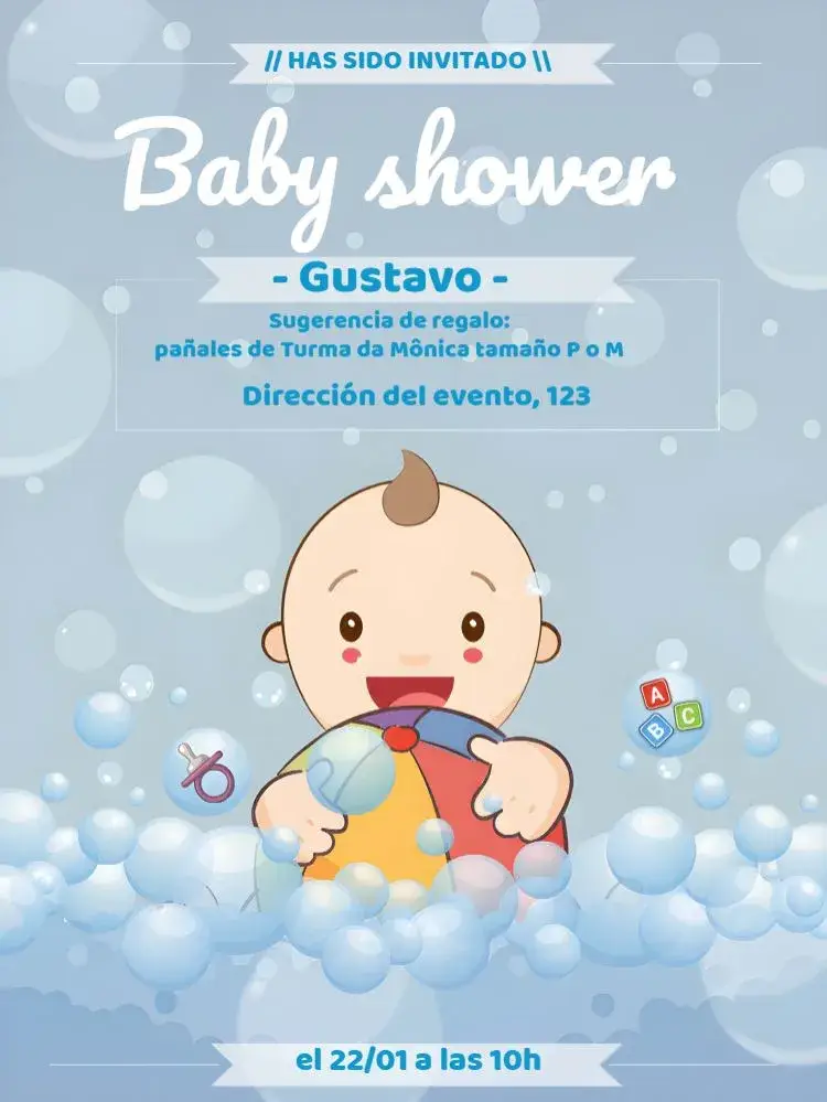 Invitación Baby Shower Azul - Niño Bebé
