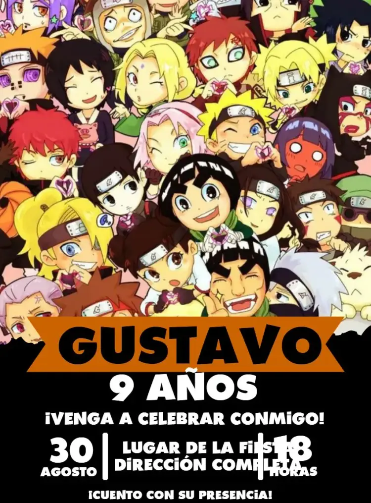 Invitación Naruto Uchiha – tema Cumpleaños Infantil ninja, anime, colorido, moderno, divertido, jovial