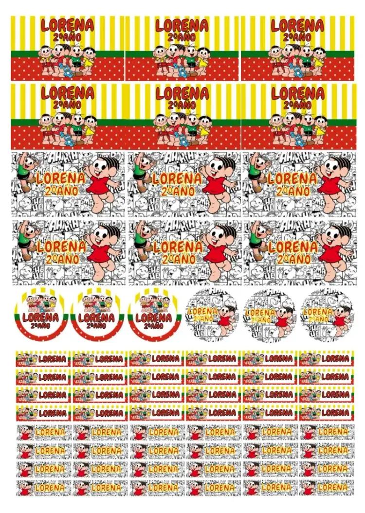 Invitación Etiqueta Escolar Turma Da Mônica Tag editable y personalizable