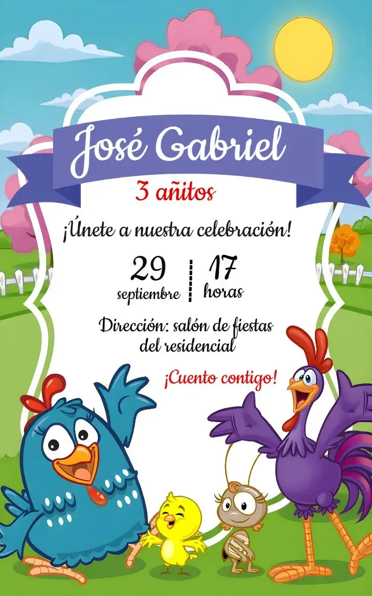 Invitación Gallina Pintadita Gallo