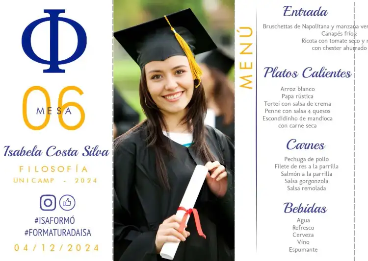 Menú Triángulo Graduación Filosofía Con Foto Curso