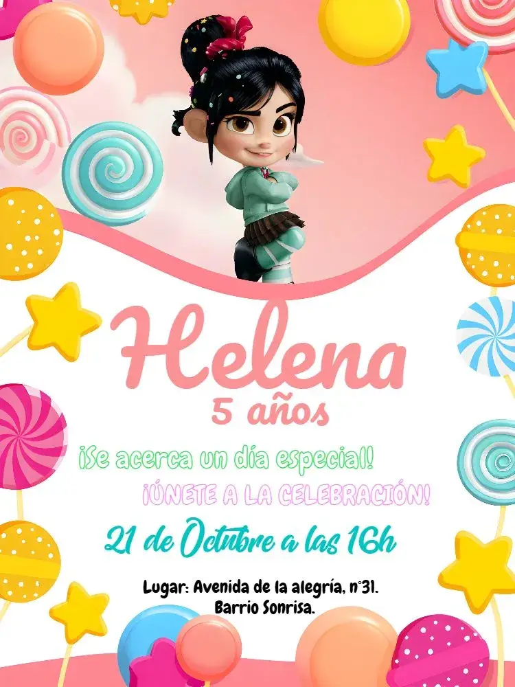 Invitación Vanellope Von Schweetz Game