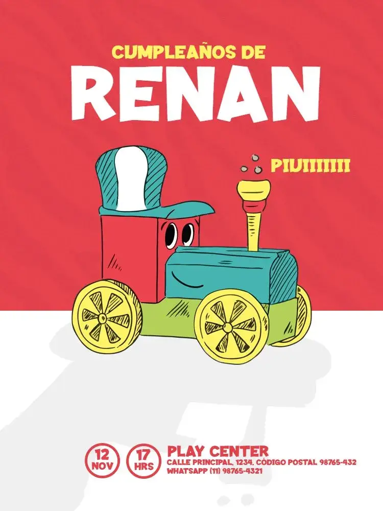 Invitación Infantil Masculino Tren Rojo Blanco